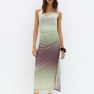 Asymmetric tulle midi dress